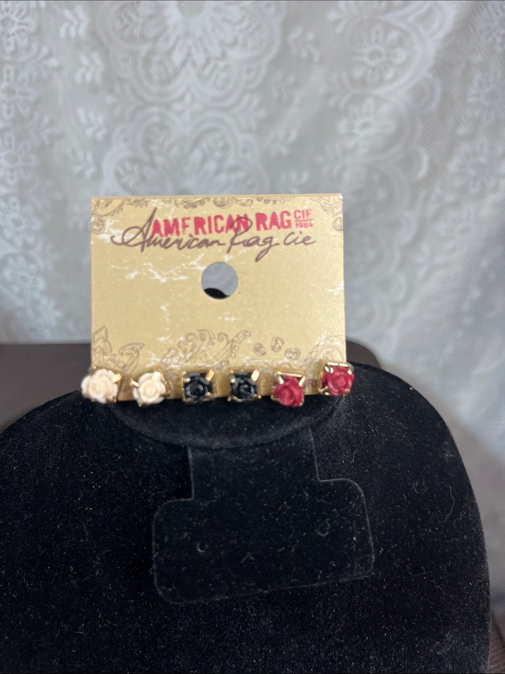 😻5for$15😻American Rag Cie Floral Stud Earrings 3 pairs Cream, Black, Red NWT